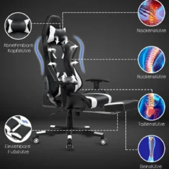 Gamingstuhl Verstellbarer Gaming Stuhl Bürostuhl Racing Chair Drehstuhl 70 x 74 x 126-136 cm Weiß