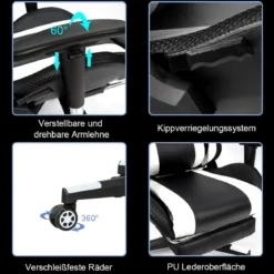 Gamingstuhl Verstellbarer Gaming Stuhl Bürostuhl Racing Chair Drehstuhl 70 x 74 x 126-136 cm Weiß
