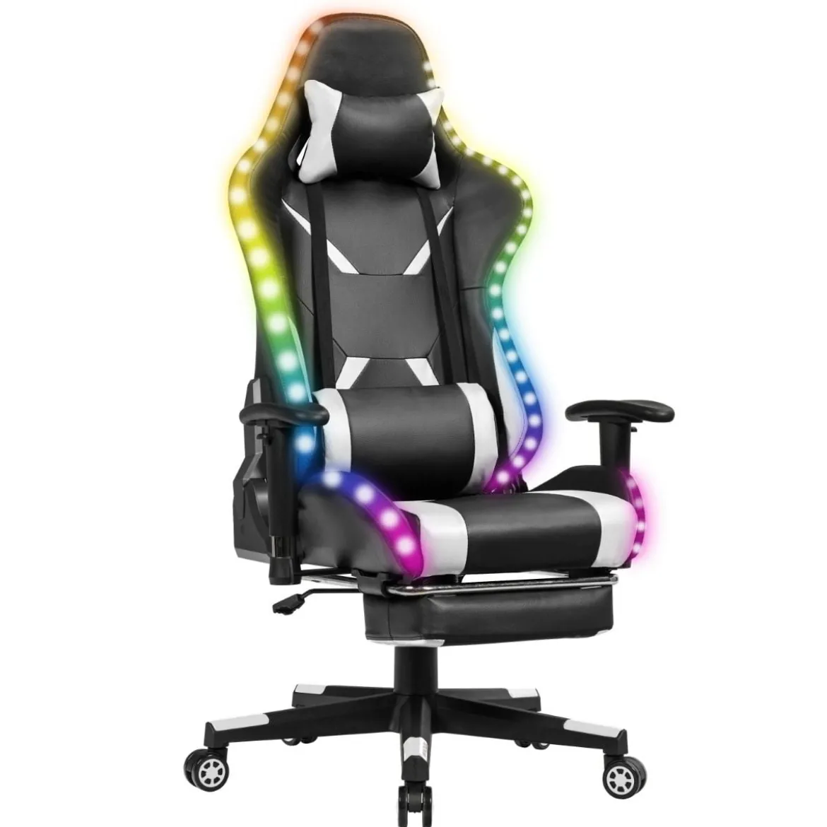 Gamingstuhl Verstellbarer Gaming Stuhl Bürostuhl Racing Chair Drehstuhl 70 x 74 x 126-136 cm Weiß