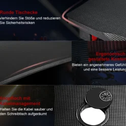 Gamingtisch Computertisch Gaming Schreibtisch mit Tassen- und Kopfhörerhalter und Mauspad für Zuhause Büro Spielzimmer
