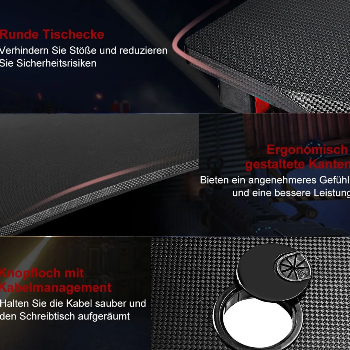Gamingtisch Computertisch Gaming Schreibtisch mit Tassen- und Kopfhörerhalter und Mauspad für Zuhause Büro Spielzimmer