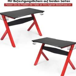 Gamingtisch Computertisch Gaming Schreibtisch mit Tassen- und Kopfhörerhalter und Mauspad für Zuhause Büro Spielzimmer