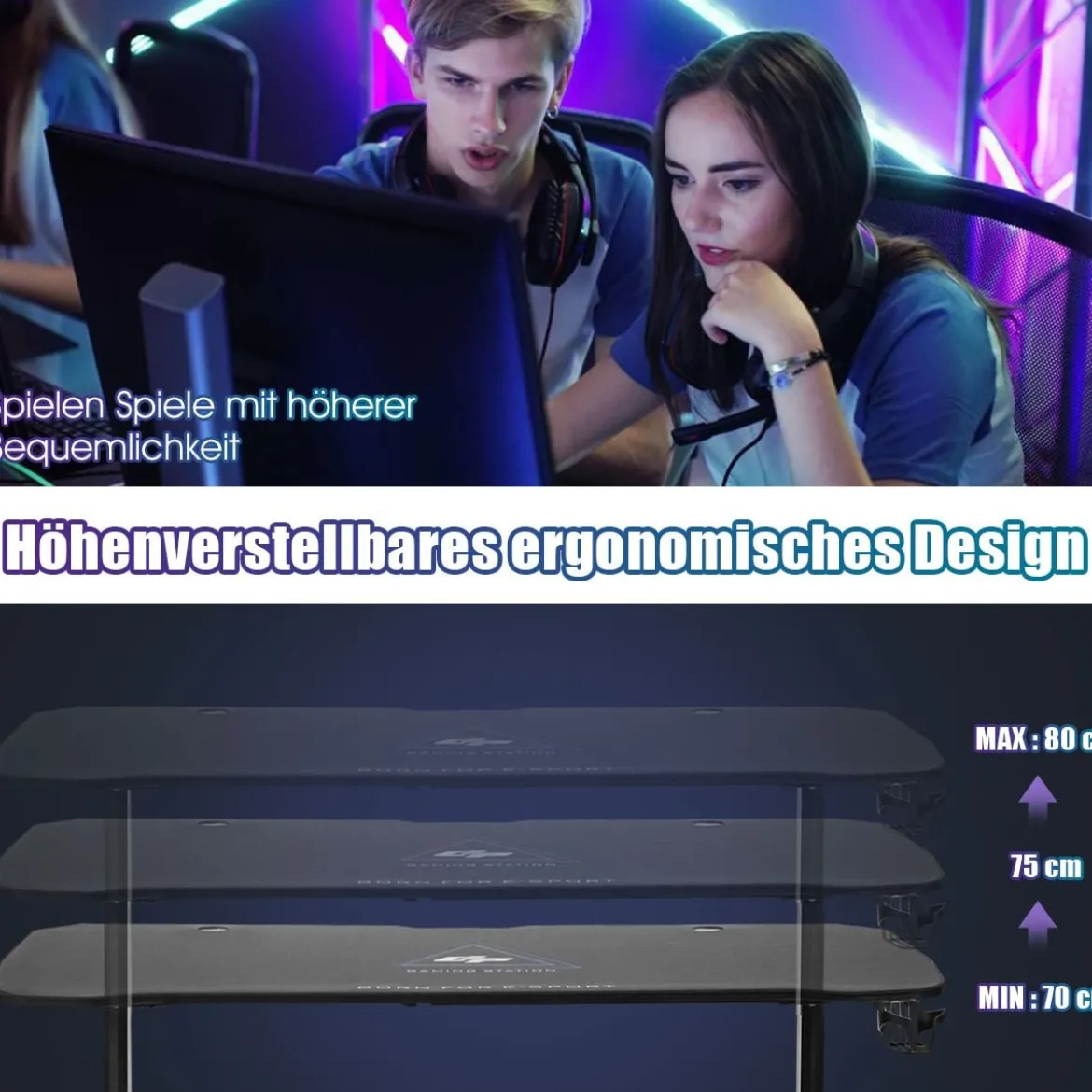 Gaming Tisch Computertisch Spieltisch Schreibtisch höhenverstellbar mit Mauspad