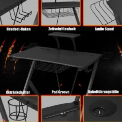 Gaming Tisch Ergonomischer Computertisch Gaming Desk Schwarz 106 x 59,5 x 101,5 cm