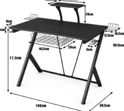 Gaming Tisch Ergonomischer Computertisch Gaming Desk Schwarz 106 x 59,5 x 101,5 cm