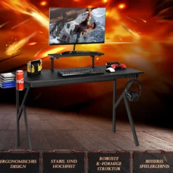 Gaming Tisch Ergonomischer PC Computertisch Schreibtisch Schwarz