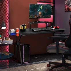 Gaming Tisch Ergonomischer PC Computertisch Schreibtisch Schwarz