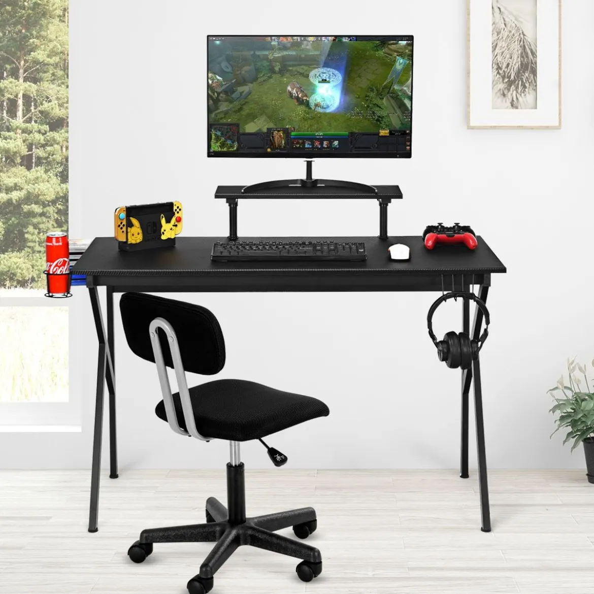 Gaming Tisch Ergonomischer PC Computertisch Schreibtisch Schwarz