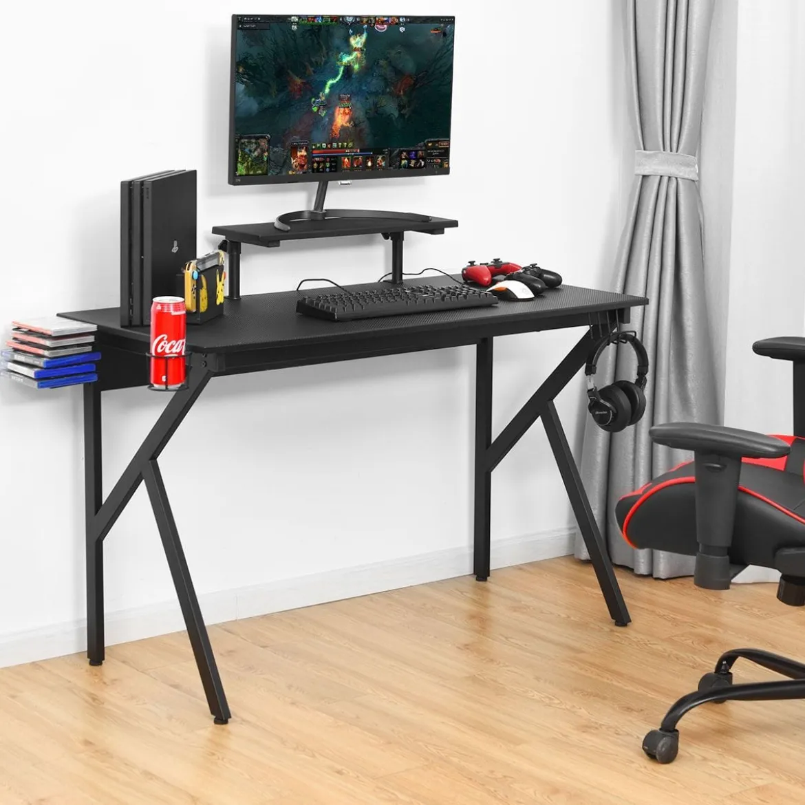 Gaming Tisch Ergonomischer PC Computertisch Schreibtisch Schwarz