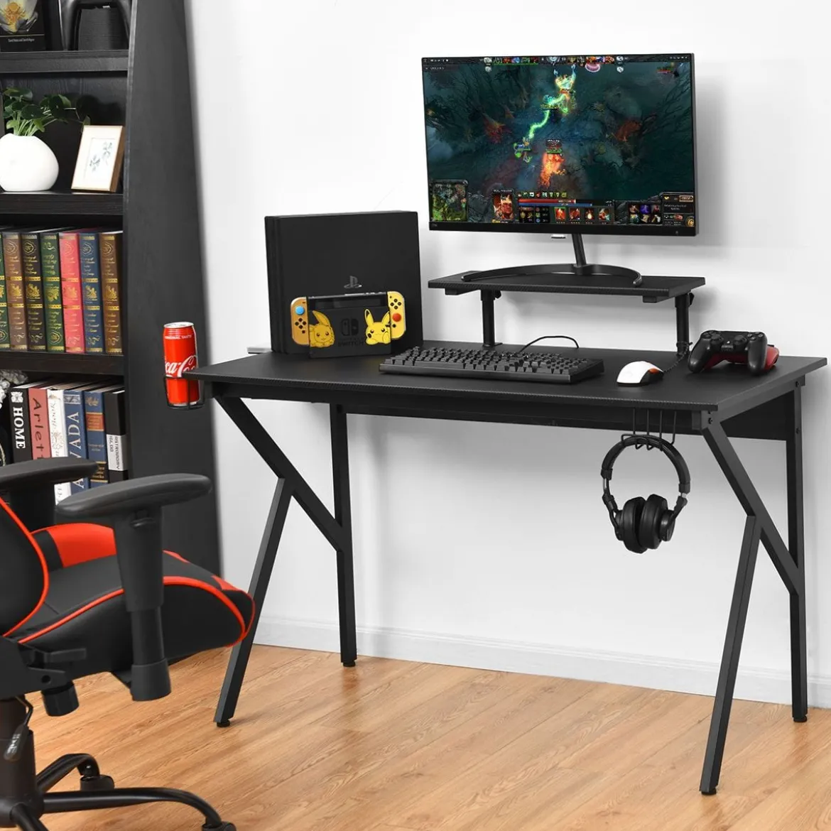 Gaming Tisch Ergonomischer PC Computertisch Schreibtisch Schwarz