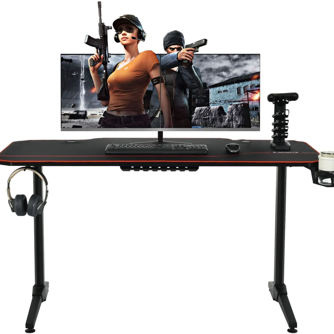 Gaming Tisch 3-fach höhenverstellbarer Computertisch Schreibtisch Schwarz