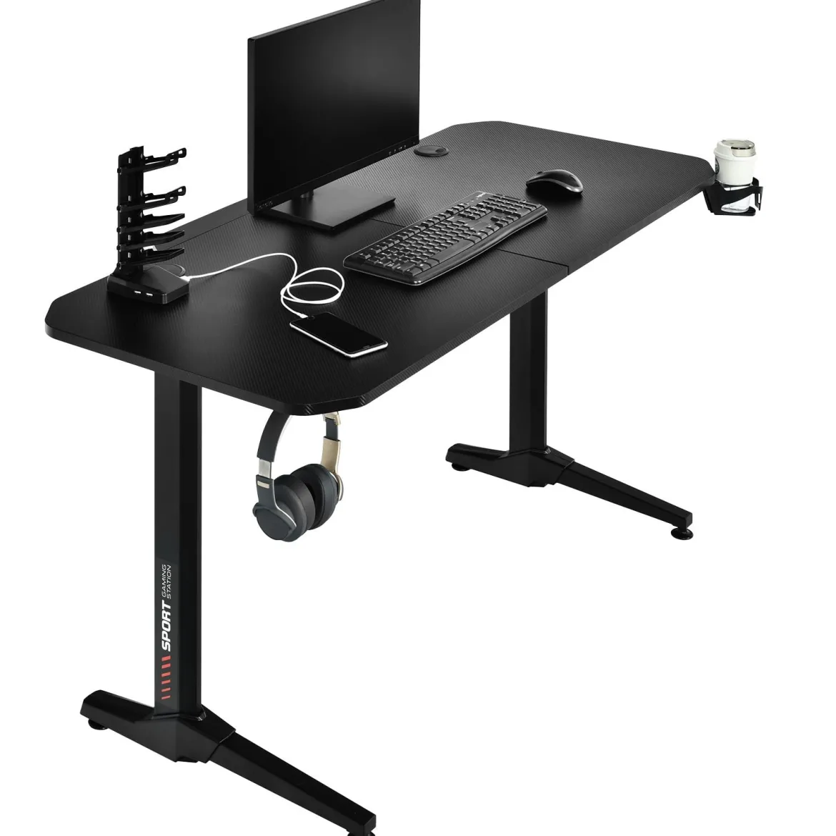Gaming Tisch 3-fach höhenverstellbarer Computertisch Schreibtisch Schwarz