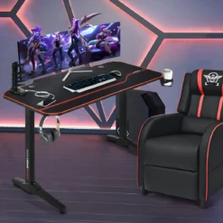 Gaming Tisch 3-fach höhenverstellbarer Computertisch Schreibtisch Schwarz