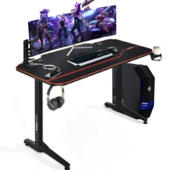 Gaming Tisch 3-fach höhenverstellbarer Computertisch Schreibtisch Schwarz