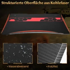 Gaming Tisch mit höhenverstellbare Fußpolster Schreibtisch mit Becherhalter Kopfhörerhaken