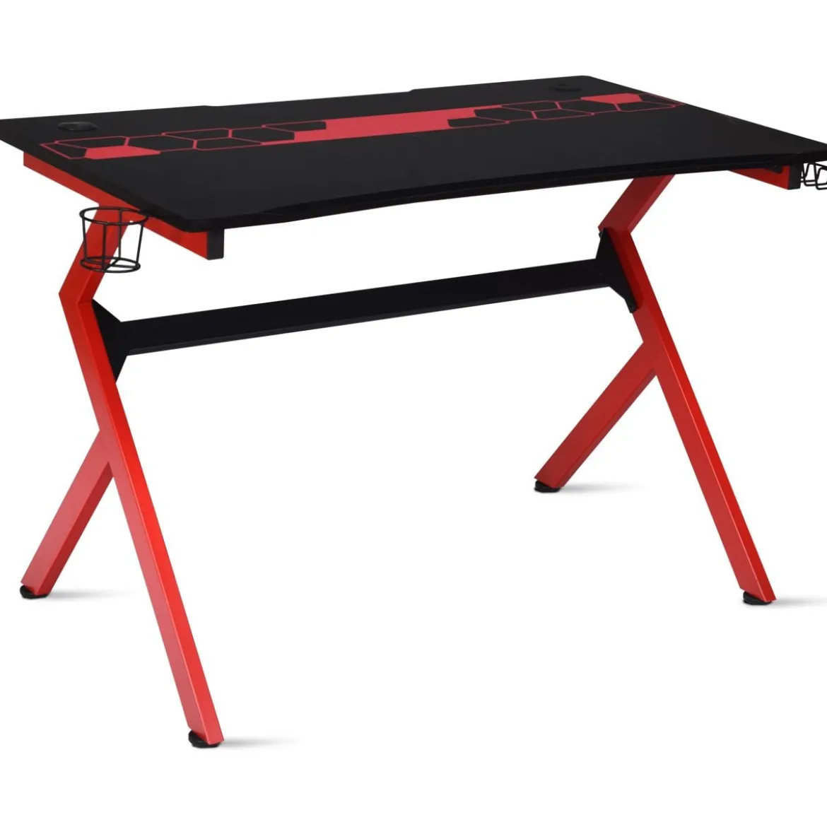 Gaming Tisch mit höhenverstellbare Fußpolster Schreibtisch mit Becherhalter Kopfhörerhaken
