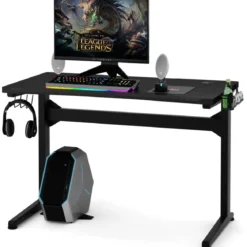 Gamingtisch mit Tassen- und Kopfhörerhalter Mauspad E-Sports Tisch Schwarz