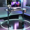 Gaming Tisch T-förmiger Computertisch LED mit Controller-Ständer und Getränkehalter Schwarz
