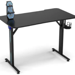Gaming Tisch T-förmiger Computertisch LED mit Controller-Ständer und Getränkehalter Schwarz