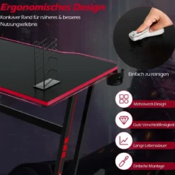 Gaming Tisch Z-förmig mit Getränkehalter Kopfhörerhaken Gamepad-Halterung Ergonomischer Schreibtisch