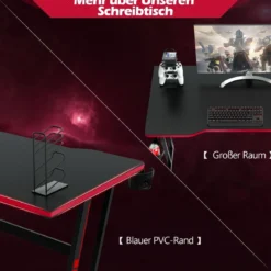 Gaming Tisch Z-förmig mit Getränkehalter Kopfhörerhaken Gamepad-Halterung Ergonomischer Schreibtisch