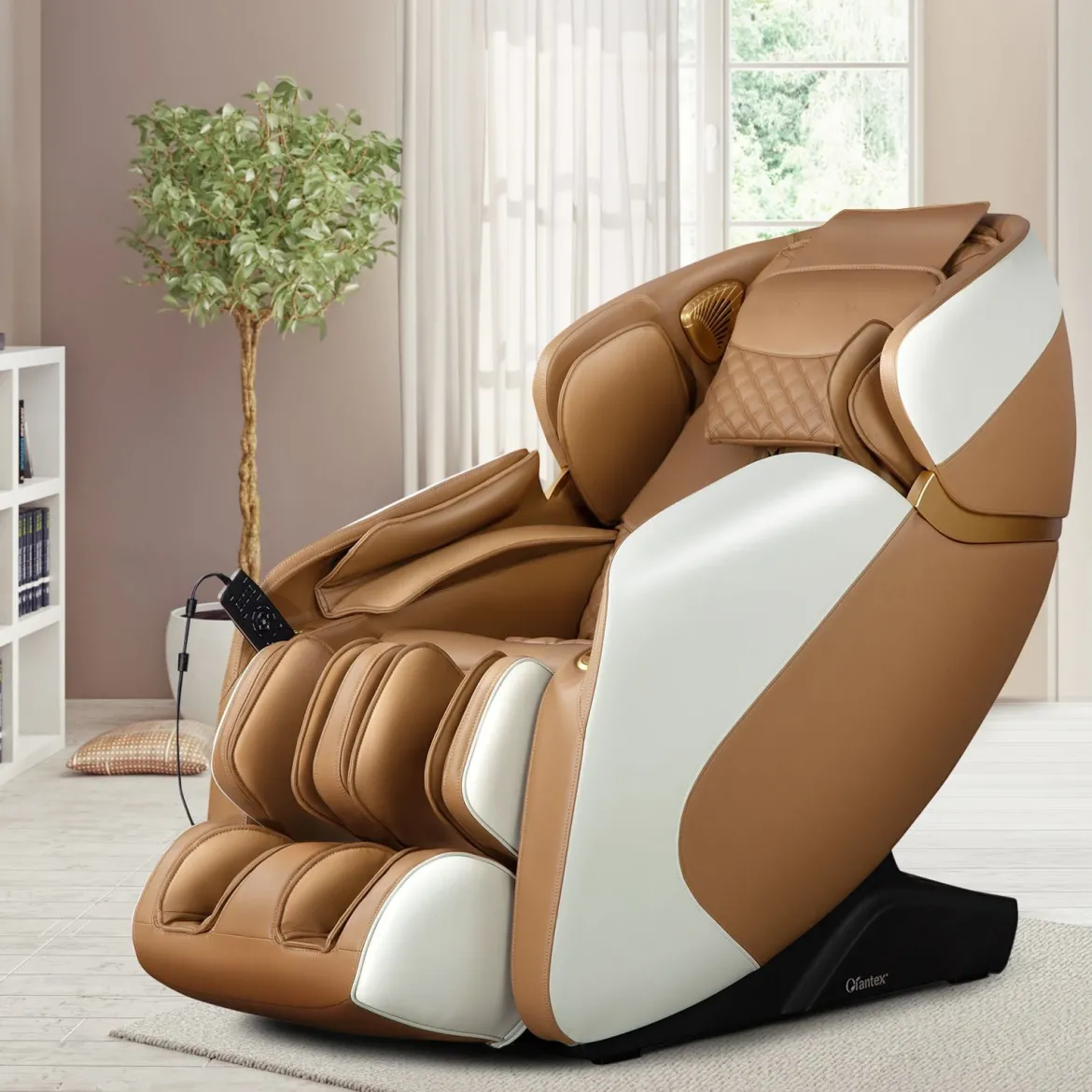 Ganzkörper Massagesessel Zero Gravity SL Track Massagestuhl mit Luftkompression & Heizung Hellbraun