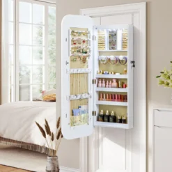 Ganzkörperspiegel mit Abschließbarem Schmuckschrank & 6 LED-Lichter Schmuckorganizer