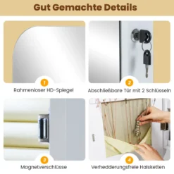 Ganzkörperspiegel mit Abschließbarem Schmuckschrank & 6 LED-Lichter Schmuckorganizer