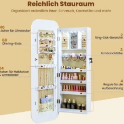Ganzkörperspiegel mit Abschließbarem Schmuckschrank & 6 LED-Lichter Schmuckorganizer