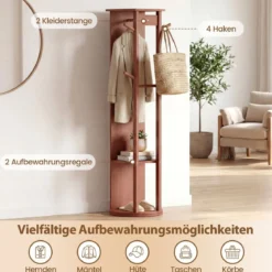 Ganzkörperspiegel mit Ständer drehbarer Garderobenständer mit Ankleidespiegel Walnuss (2 Kleiderstangen)