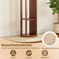 Ganzkörperspiegel mit Ständer drehbarer Garderobenständer mit Ankleidespiegel Walnuss (2 Kleiderstangen)