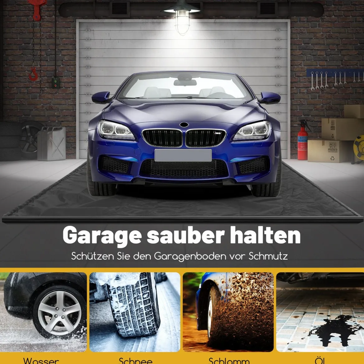 Garagenmatte Auto 550 x 240 cm Ölmatte Garage Ölauffangmatte rutschfest & wasserfest Schwarz