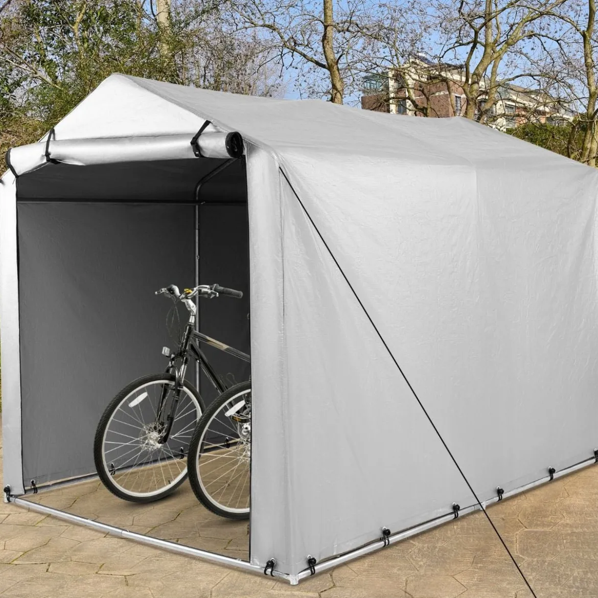 Garagenzelt 160 x 218 x 164 cm Gerätehaus Wasserdicht mit Metallrahmen Grau/Dunkelgrau