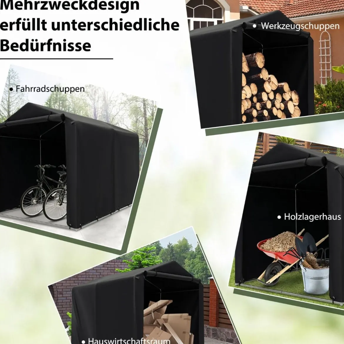 Garagenzelt 160 x 218 x 164 cm Gerätehaus Wasserdicht mit Metallrahmen Grau/Dunkelgrau