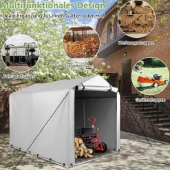 Garagenzelt 160 x 218 x 164 cm Gerätehaus Wasserdicht mit Metallrahmen Grau/Dunkelgrau