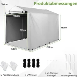 Garagenzelt 160 x 218 x 164 cm Gerätehaus Wasserdicht mit Metallrahmen Grau/Dunkelgrau