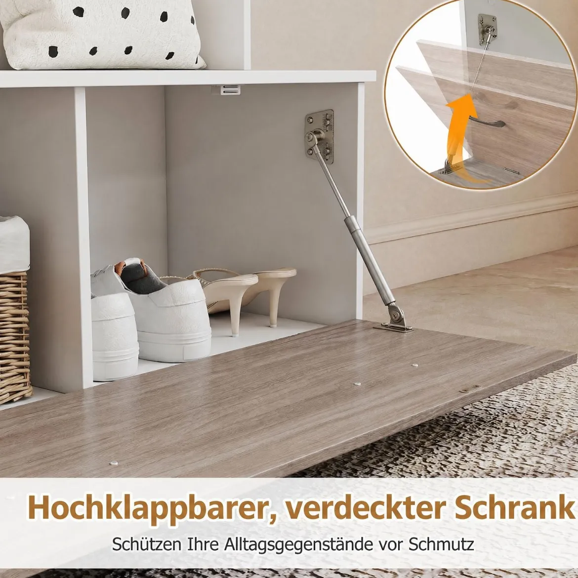 Garderobenständer Kleiderständer mit Offener Ablage Schuhregal 2 Fächern & 5 Haken Schwarz/Grau/Weiß