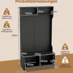 Garderobenständer Kleiderständer mit Offener Ablage Schuhregal 2 Fächern & 5 Haken Schwarz/Grau/Weiß