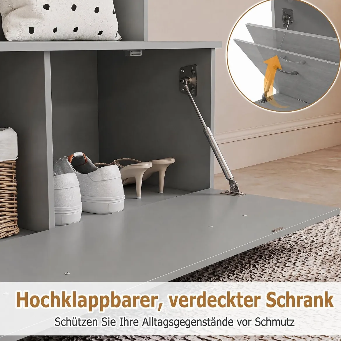 Garderobenständer Kleiderständer mit Offener Ablage Schuhregal 2 Fächern & 5 Haken Schwarz/Grau/Weiß