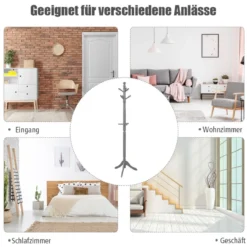 Garderobenständer mit 9 Haken freistehender Kleiderständer mit verstellbarer höhen 175 cm Grau