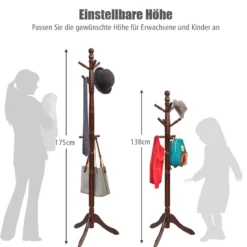 Garderobenständer mit 9 Haken freistehender Kleiderständer mit verstellbarer höhen 175 cm Braun