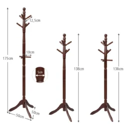 Garderobenständer mit 9 Haken freistehender Kleiderständer mit verstellbarer höhen 175 cm Braun