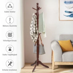 Garderobenständer mit 9 Haken freistehender Kleiderständer mit verstellbarer höhen 175 cm Braun