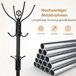 Garderobenständer mit 12 Haken Jackenständer aus Metall Kleiderständer in Baumform Schwarz