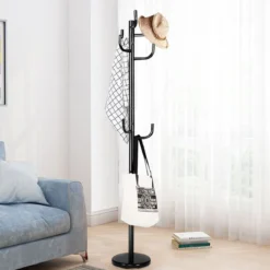 Garderobenständer mit 8 Haken Jackenständer aus Metall Schwarz 38 x 175 cm