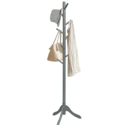 Garderobenständer mit 8 Haken Kleiderständer aus Holz höhenverstellbar 175 cm Grau