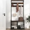 Garderobenständer mit 9 Haken & Schuhregal 3 Ebenen Garderobe Industrie-Design Braun
