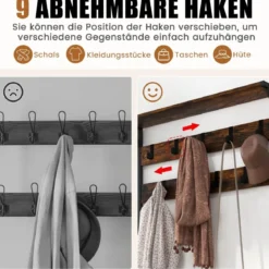 Garderobenständer mit 9 Haken & Schuhregal 3 Ebenen Garderobe Industrie-Design Braun