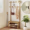 Garderobenständer mit Schuhbank & Schuhregal & 2 Aufhängestangen & 13 Haken Natur