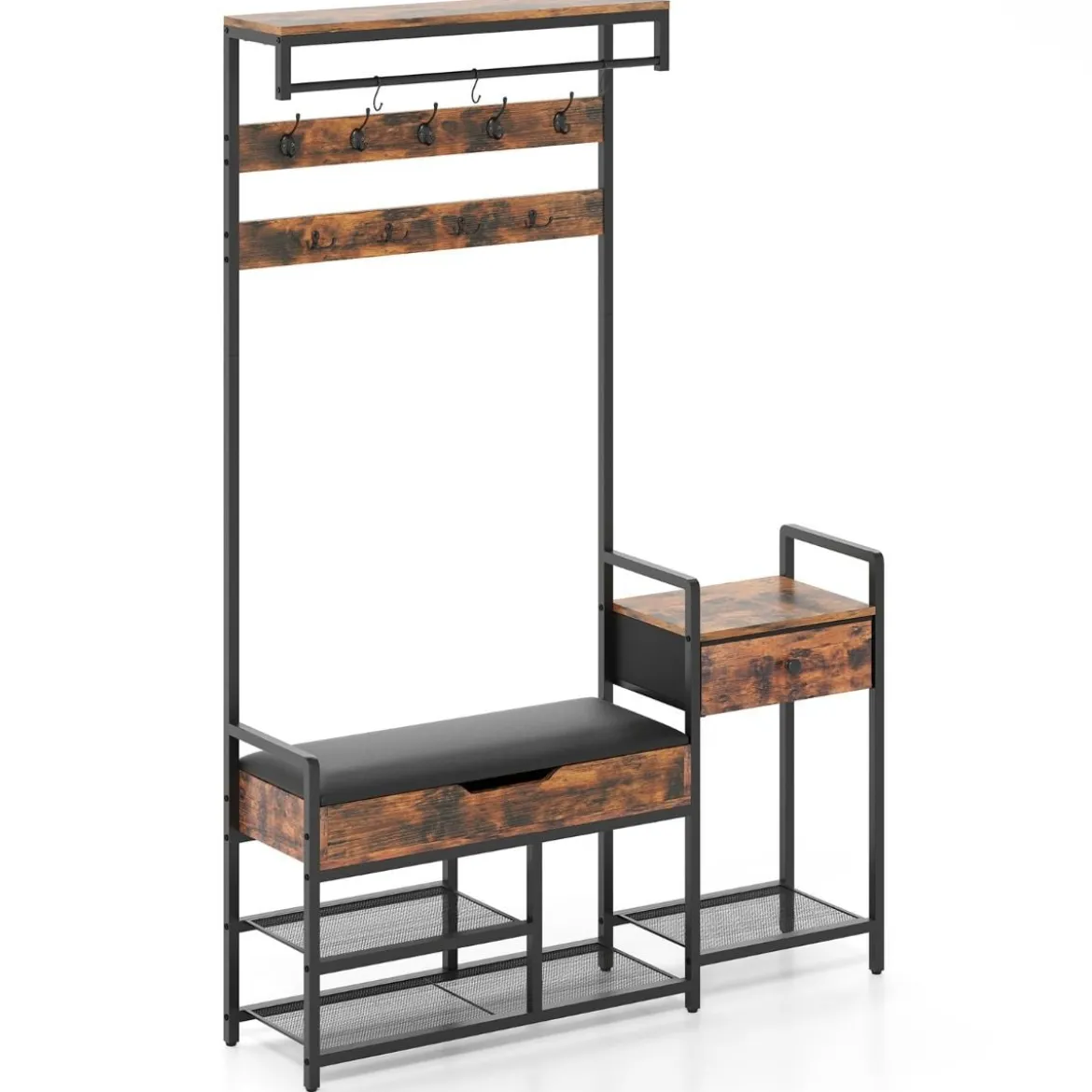 Garderobenständer mit Schuhbank & 12 Haken & Schublade & Ablage Garderobe Eingangsbank
